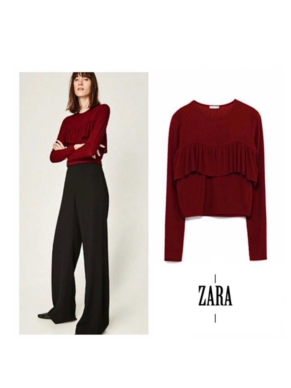NWT Zara Burgundy Ruffle Stretch Crop Top